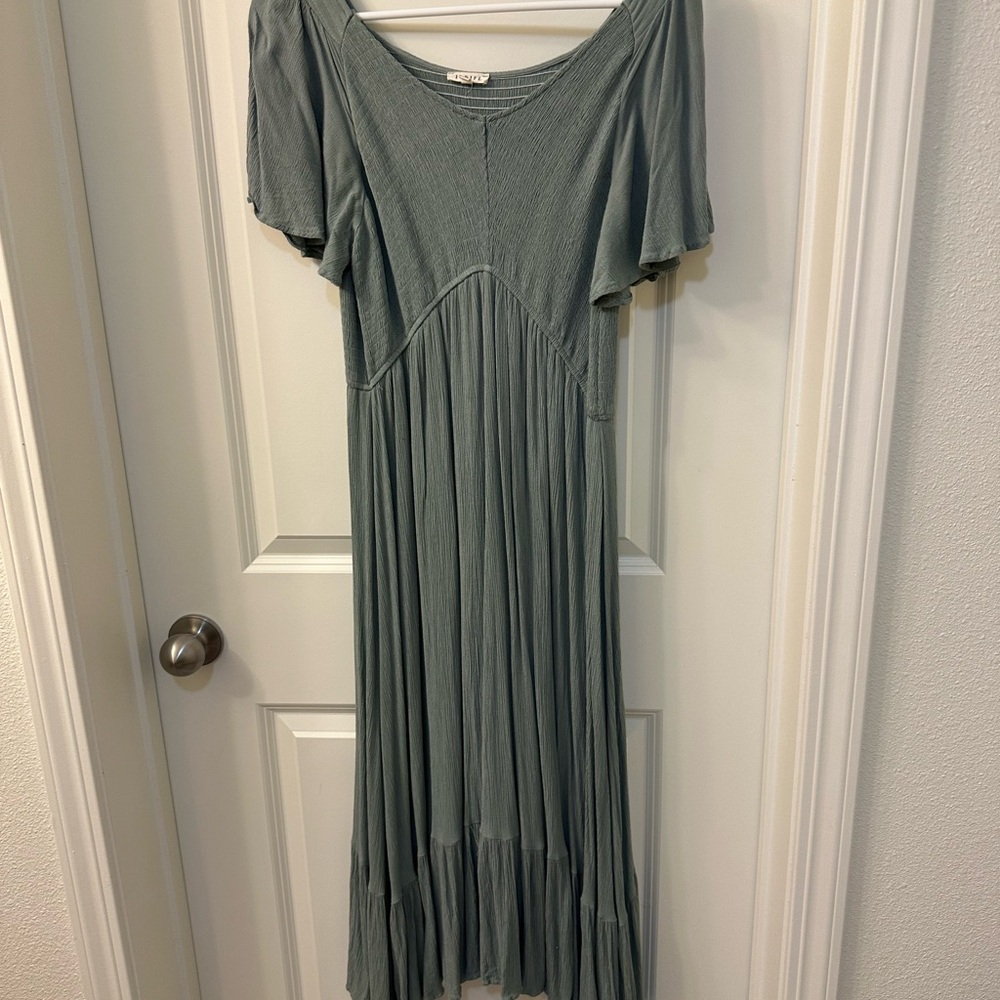 Pinkblush Green Tiered Ruffled Sundress with Flutter Sleeves